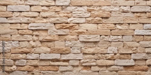 Natural beige white stone brick wall texture background banner panoramic panorama