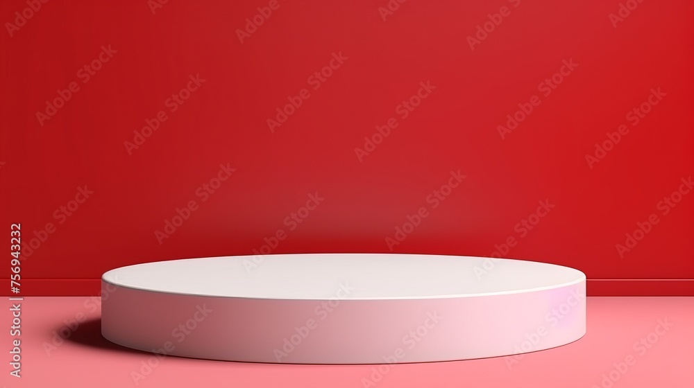Simple, Minimal 3D Render Composition with One White Cylinder Podium or Stand on Abstract Shadow Neon Red Background for Product Display Window Light Coming from Right Side Simple, Minimal 3D Render Composition with One White Cylinder Podium or Stand on Abstract Shadow Neon Red Background for Product Display Window Light Coming from Right Side