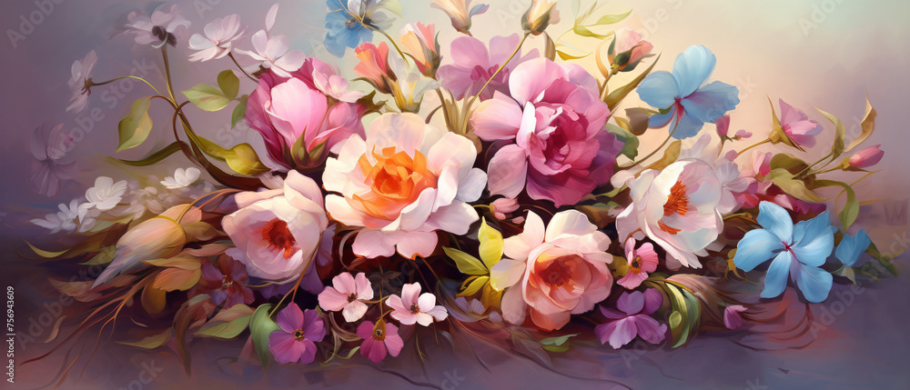 bouquet flowers in oil painting styleillustration ..