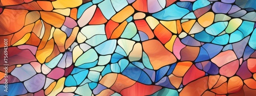 Abstract patterns with colorful shapes present irregular organic forms, stained glass, and colourful mosaics. photo