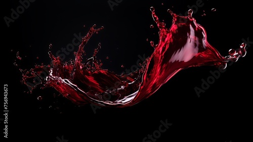 Abstract depiction of red wine splashing against a black backdrop, evoking a sense of movement and energy.