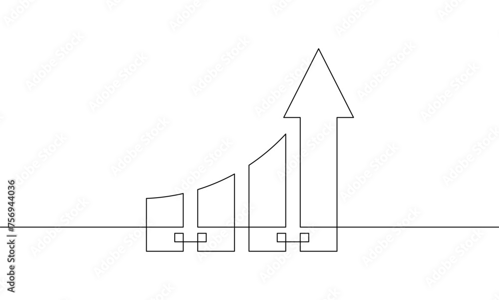 Continuous line drawing of graph. Single line art of arrow up. Illustration vector of business growth. Object one line of increasing arrow. Flat icon sign symbol Continuous line drawing of graph. Single line art of arrow up. Illustration vector of business growth. Object one line of increasing arrow. Flat icon sign symbol