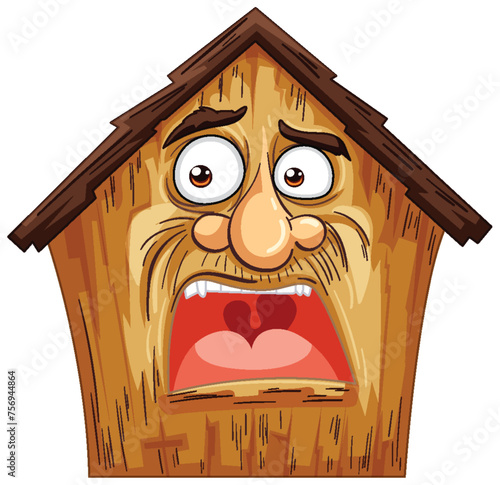 An anthropomorphic house showing a shocked face