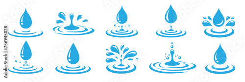 Set water drops icons. Water drop shape. Black and blue water drops on white background. Vector illustration	