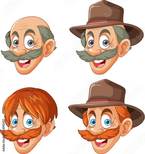 Four cartoon faces showing different expressions.