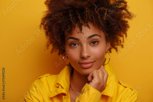 Naturally beautiful woman on yellow background 