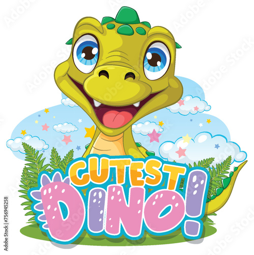 Cute cartoon dinosaur with a happy expression