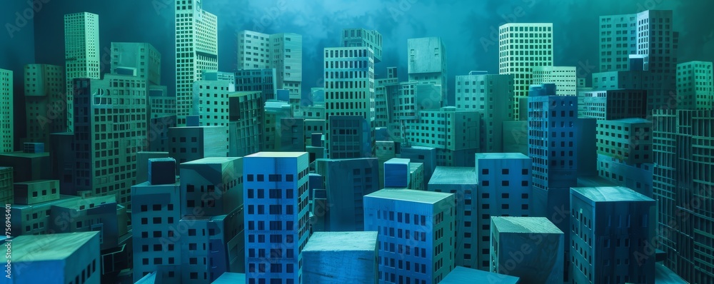 Abstract miniature cityscape with blue tones. Conceptual art for urban planning and architecture design