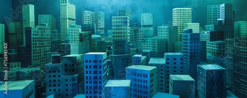 Abstract miniature cityscape with blue tones. Conceptual art for urban planning and architecture design