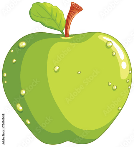 Vector graphic of a ripe green apple with water droplets