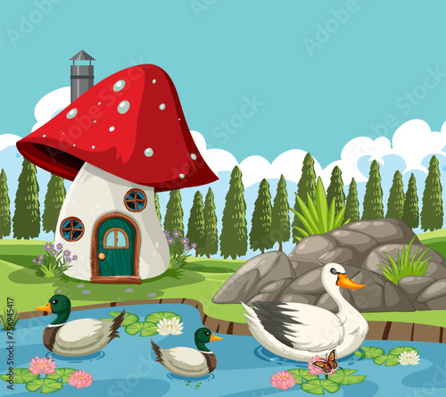 Colorful illustration of a whimsical outdoor scene