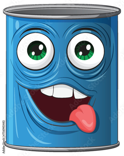 A cheerful tin can with a playful expression.