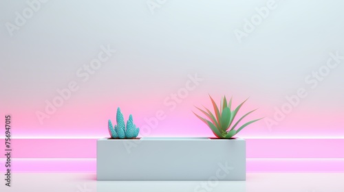 Minimalist product backdrop featuring neon light against a white wall.