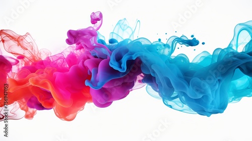 Motion-captured color drops swirling in water create a cloud of silky ink isolated on a white background, evoking the spontaneity of action painting.