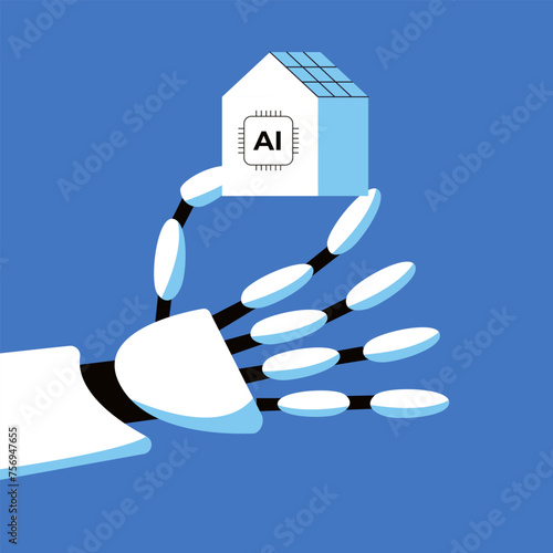 Installation of solar panel. A worker on the roof of a house installs photovoltaic solar panels of alternative energy. Electric batteries. Flat vector illustration.