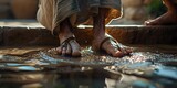 AIgenerated image of Jesus washing his disciples feet biblical inspired digital art. Concept Religious Art, Jesus Washing Feet, Biblical Inspiration, AI Generated, Digital Art