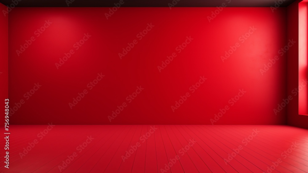 The floor and walls of the room are red, serving as the background. The floor and walls of the room are red, serving as the background.