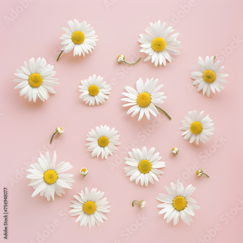 Minimalist Daisies on Pink Background