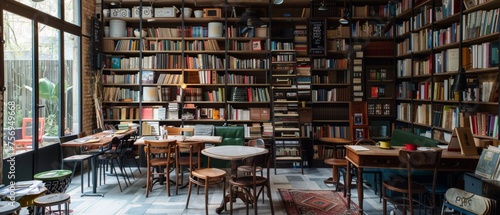 A cafe filled with whispering bookshelves photo