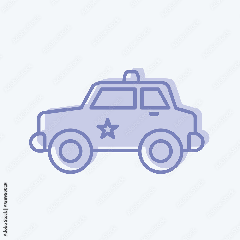 Icon Police Car. suitable for education symbol. two tone style. simple design editable. design template vector. simple illustration Icon Police Car. suitable for education symbol. two tone style. simple design editable. design template vector. simple illustration