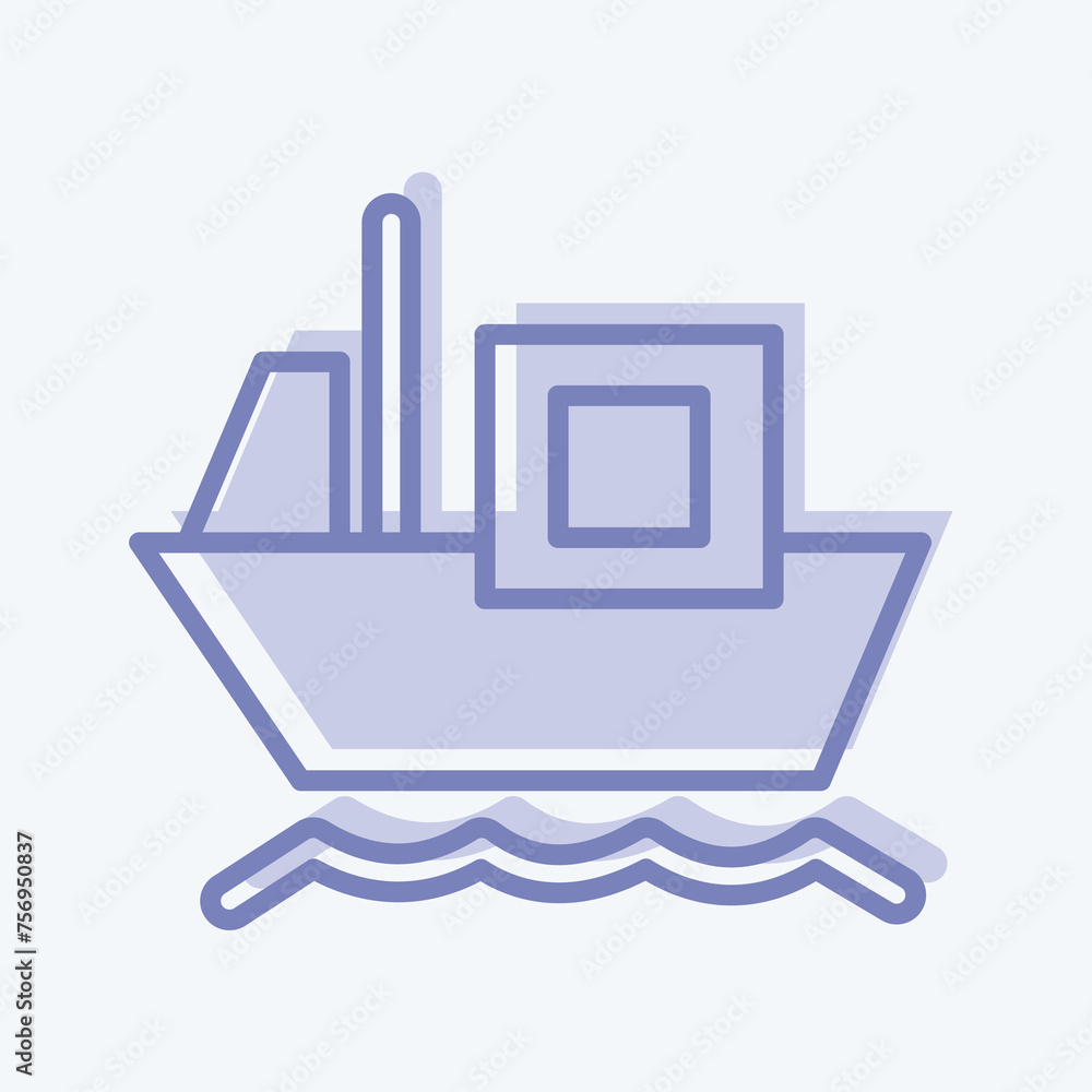 Icon Cargo Barge. suitable for education symbol. two tone style. simple design editable. design template vector. simple illustration Icon Cargo Barge. suitable for education symbol. two tone style. simple design editable. design template vector. simple illustration