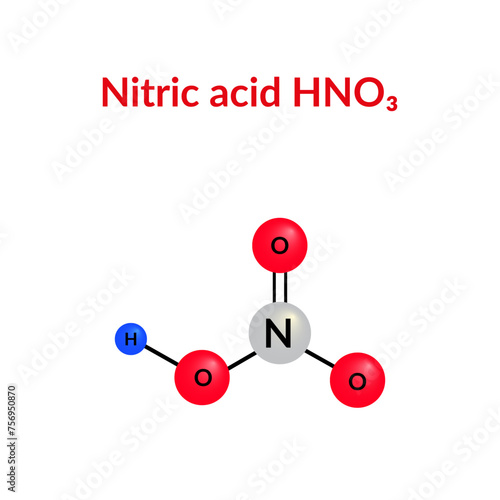 Nitric acid molecular structure formula (HNO3) ball-and-stick model