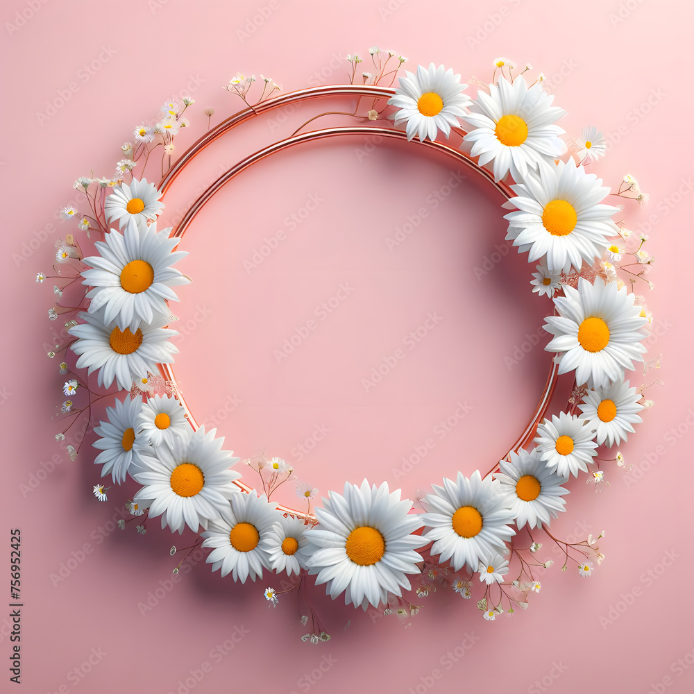 Daisy flower frame, isolated on a Pink background, Spring Frame Daisy flower frame, isolated on a Pink background, Spring Frame