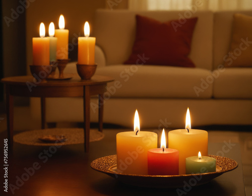 Warm Candlelight in a Cozy Living Room
