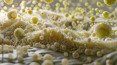 3D rendering of a yeast colony's growth phases, highlighting varied cell shapes and intricate community structures on a lab nutrient medium.