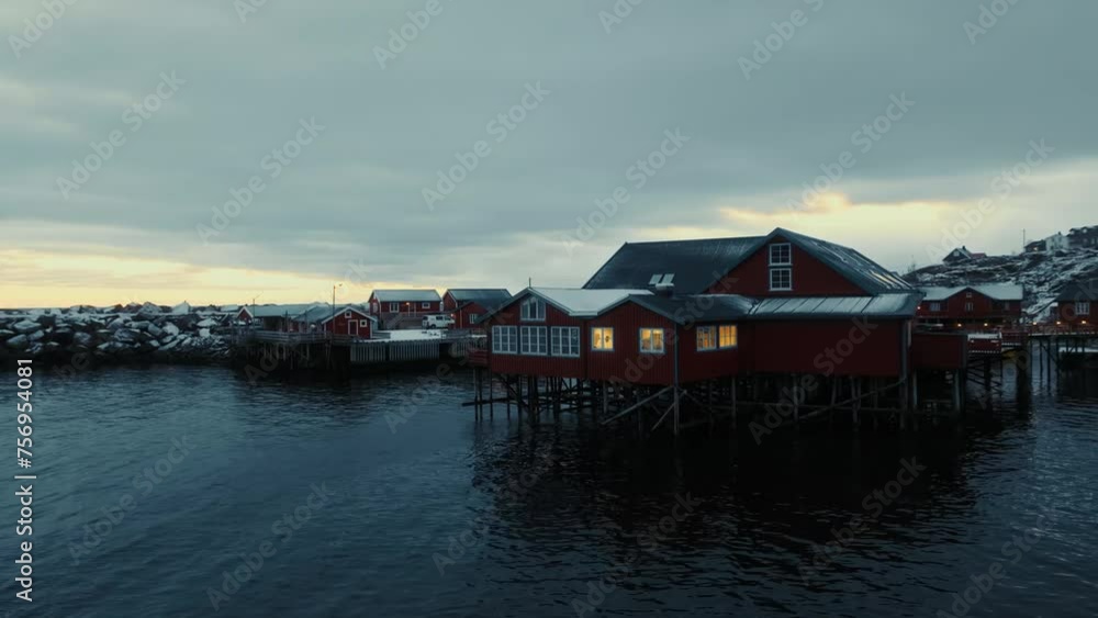 Aerial view of Lofoten Islands beautiful landscape during winter Aerial view of Lofoten Islands beautiful landscape during winter