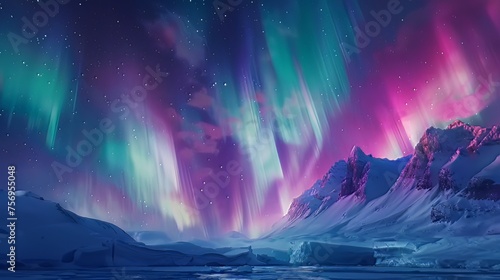 The Northern Lights, or Aurora Borealis, are captivating displays of colorful lights in the polar skies, caused by solar particles interacting with Earth's atmosphere. #756955048