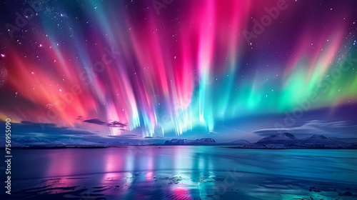 The Northern Lights, or Aurora Borealis, are captivating displays of colorful lights in the polar skies, caused by solar particles interacting with Earth's atmosphere. © shaiq