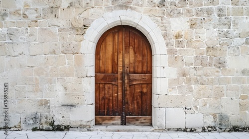 Stunning wooden door in a white stone wall,a vertical image of a white building with an old oak door © Classy designs