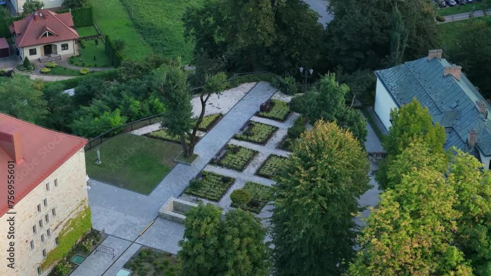 Beautiful Garden Royal Castle Old Town Sanok Aerial View Poland Beautiful Garden Royal Castle Old Town Sanok Aerial View Poland