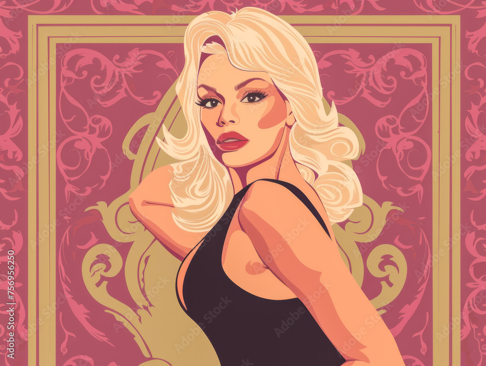 Chic and stylish illustration of a young woman with a sexy touch