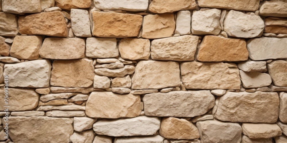 Obraz premium Rock stone tile wall texture rough patterned background in white cream colore