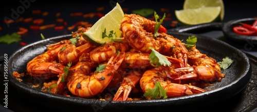 A dish of succulent shrimp garnished with a zesty lime slice, perfect for any seafood event. Simple yet flavorful, a musttry recipe for seafood lovers