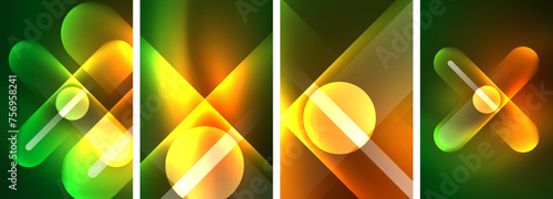 Abstract composition. Aglow in neon hues against the dark, radiating energy and allure, a captivating spectacle of vibrant luminescence