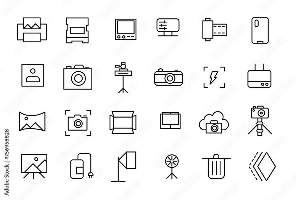 Simple Set of Photography and Image Editing Related Vector Line Icons. Contains such Icons as Image Gallery, Auto Correction, Adjustments and more.