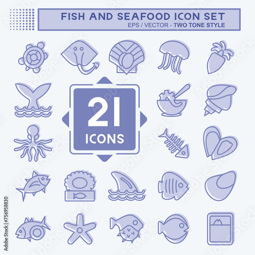 Icon Set Fish and Seafood. suitable for seafood symbol. two tone style. simple design editable. design template vector. simple illustration © Nurlaely