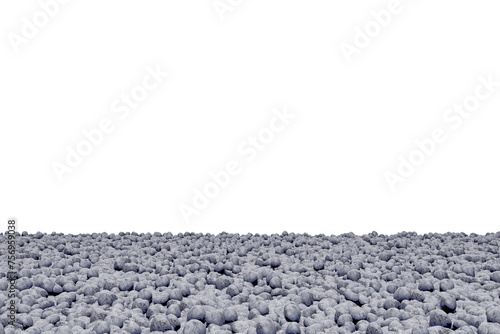 Grey color pebbles rounded rocks stones perspective texture surface isolated on transparent background with empty wall png 3d rendering image