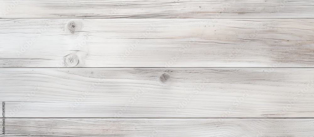 Fototapeta premium A closeup shot of a rectangular white wooden table with a blurred background. The hardwood flooring complements the elegant font of the paper products placed on the table