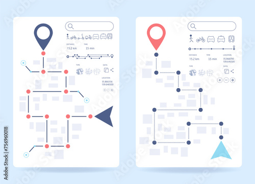 Dashboard theme creative infographic of city navigation. Navigation and map related. Highlights points of interest and roads to location marker. Vector illustration