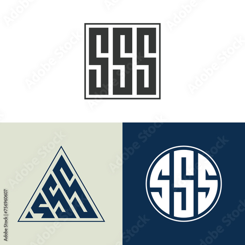 shield logo, letter S, S and S, SSS, logo, initial monogram line art design template.
