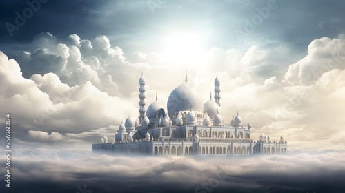 a beautiful mosque in clouds, background for jummah mubarak © Pretty Panda