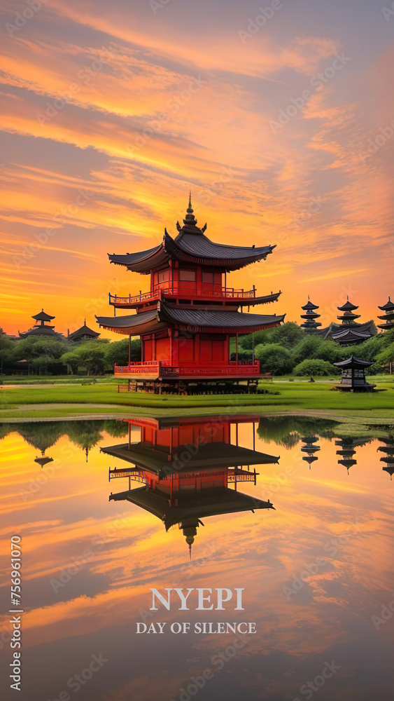 nyepi day of silence background illustration with temple sunset nyepi day of silence background illustration with temple sunset