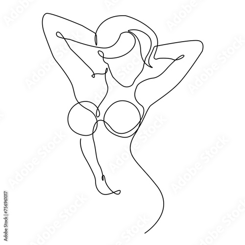 Female Nude Body Continuous One Line Drawing. Woman Body Sketch Line Art Illustration. Female Figure Abstract Minimal Silhouette for Modern Design. Vector EPS 10 photo