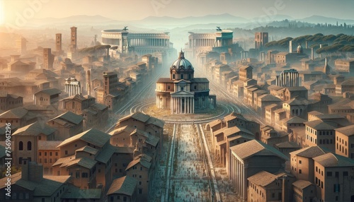 Imagine a conceptual series of images showing the evolution of the Roman Forum from its inception in ancient times, through its peak and decline.