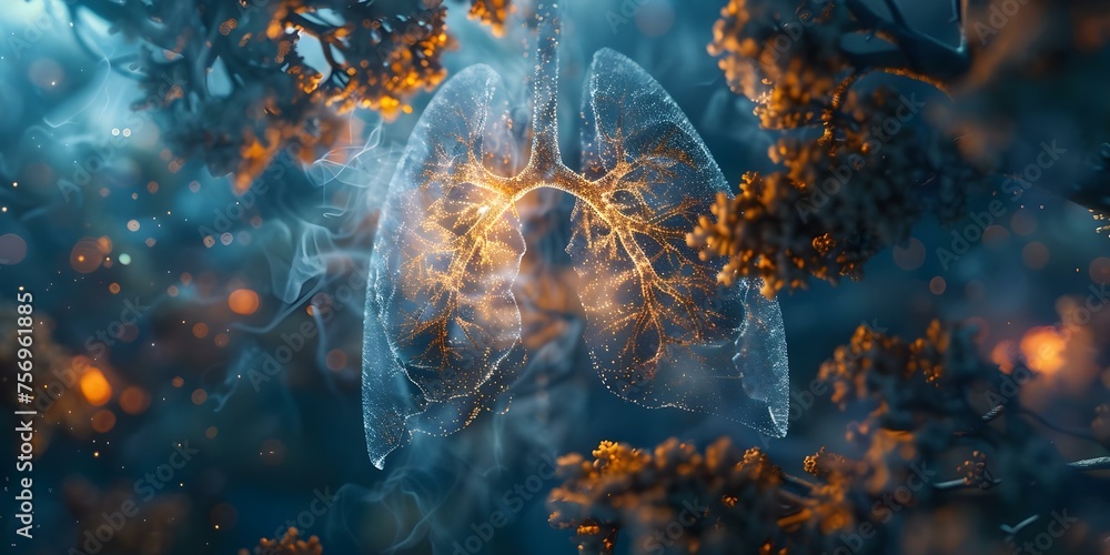 Exploring the intricate beauty of the human respiratory system and lungs. Concept Respiratory Anatomy, Lung Function, Breathing Mechanics, Respiratory Diseases - obrazy, fototapety, plakaty 