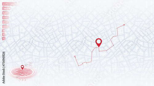 GPS navigator screen with signs of streets. Concept of your location. Simple scheme of city. Location tracks dashboard. Generic city map with signs of streets, roads. Vector illustration, background